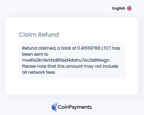 Refund claim confirmation screen