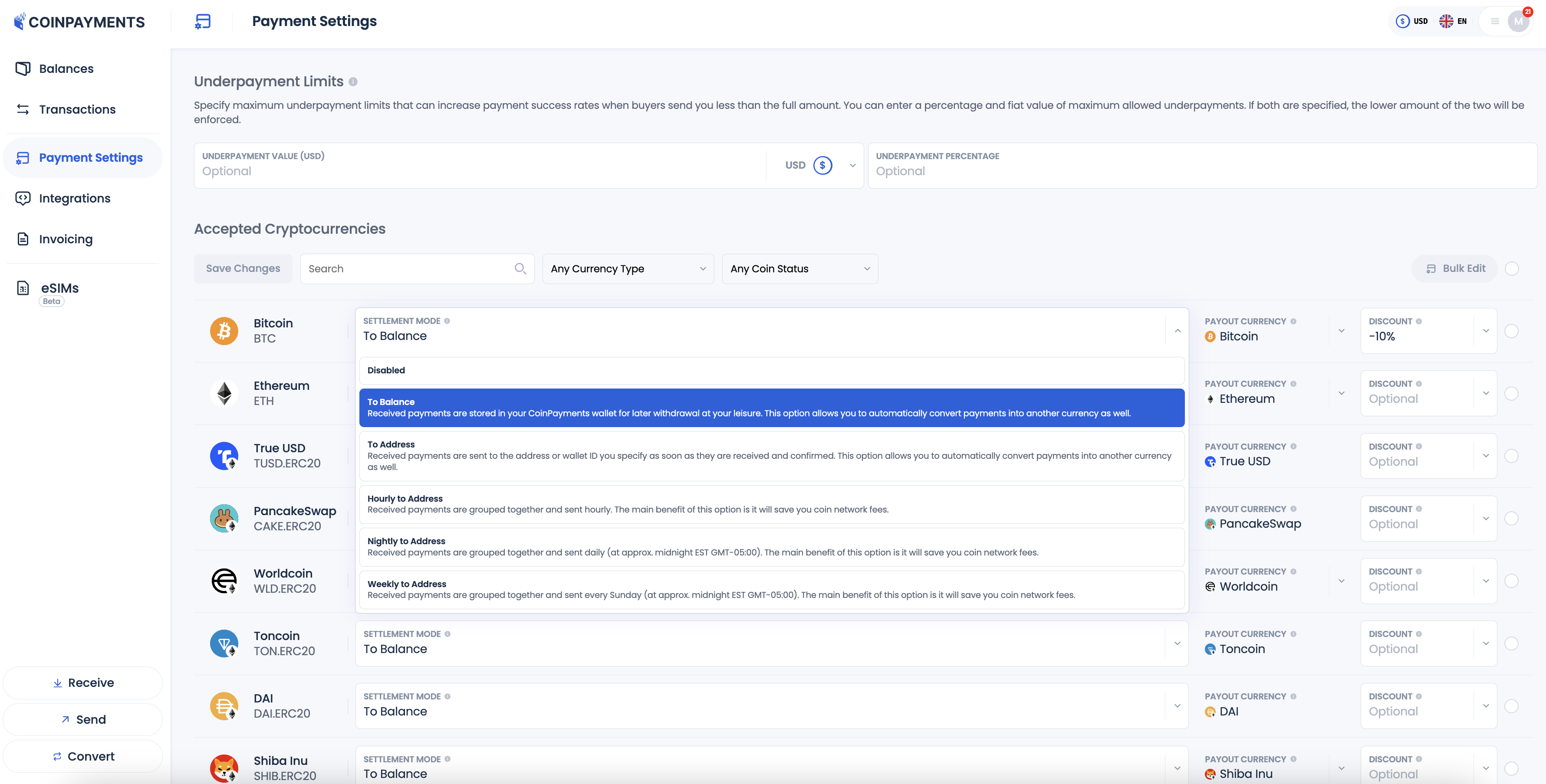 Payment Settings