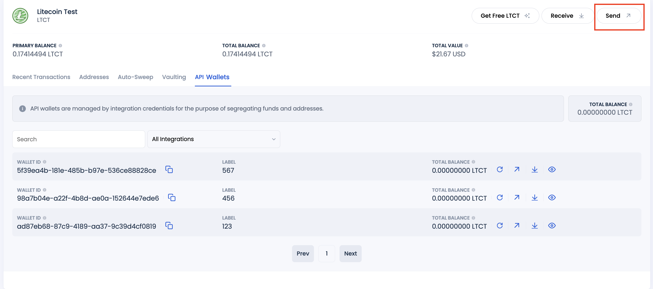 API Wallet Send